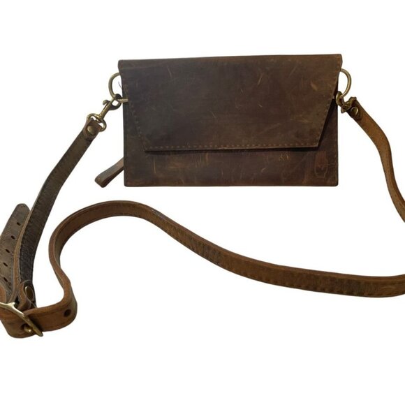 Handmade Distressed Leather Crossbody Bag Retro Rustic Academia Casual Outdoor - Picture 10 of 10